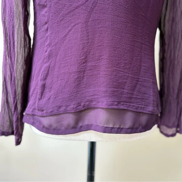 VINTAGE Silk Tie-Neck Button Down Blouse in Rich Purple - Picture 6 of 8